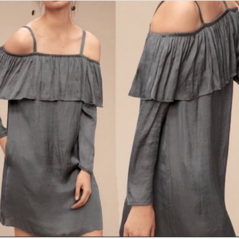 Aritzia Wilifred Bosset Satin Off Shoulder Dress Black
